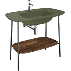 Plural Set 100 cm Waschtischunterbau + Möbelwaschtisch Eiche Dunkel Echtholz Moos Matt