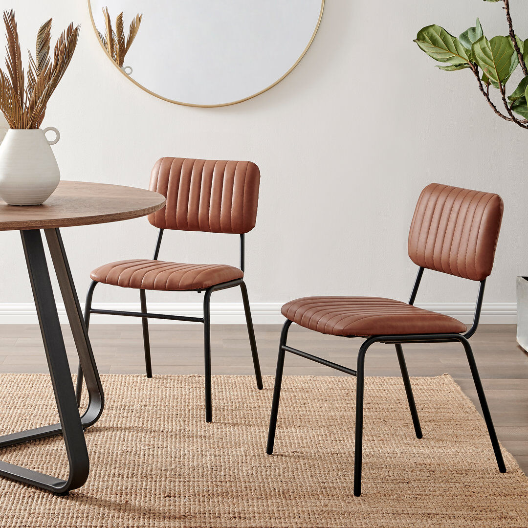 Latitude Run Dorsey Tan Upholstered Faux Leather Dining Chairs - Modern Mid Century Industrial Style Black 78cm H X 47cm W X 55cm D