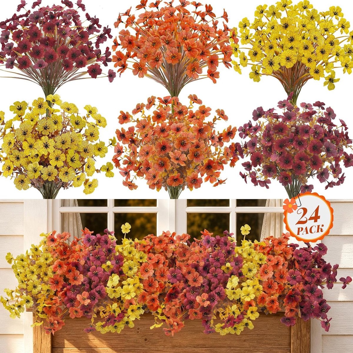 Set van 6 kunstbloemen met 3 eucalyptusstengels en 3 groenstengels voor decoratie