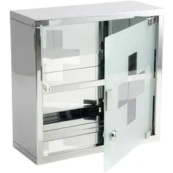 KARAT Medizinschrank Allen - Abschließbarer Arzneischrank mit Glastür Silber 30 x 30 cm 2 Fächer