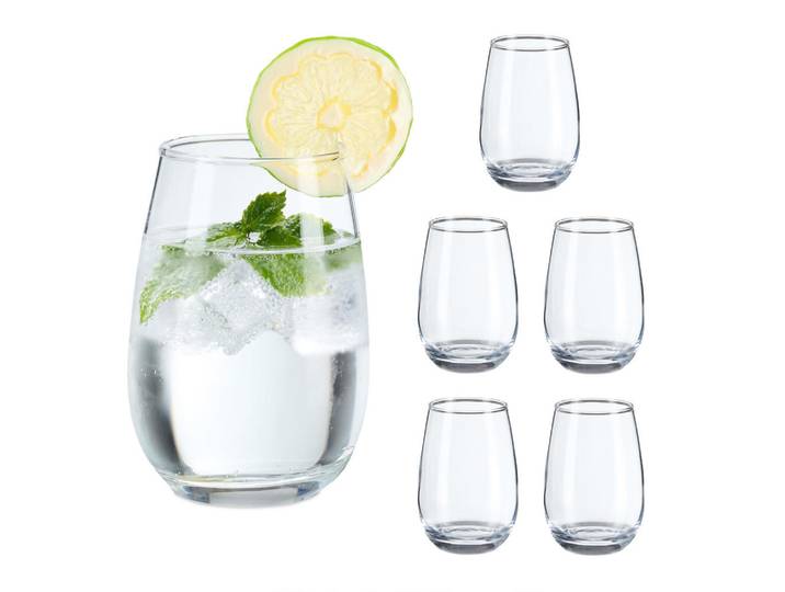 Relaxdays Trinkgläser Transparent 6er-Set Glas 400 ml, Glas, Gläser-Sets