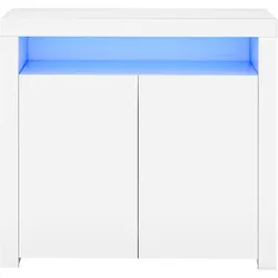 MODFU Sideboard aus MDF und Spanplatte Weiß 108x40x92 cm mit LED-Beleuchtung, 2 Türen und offenem Fach