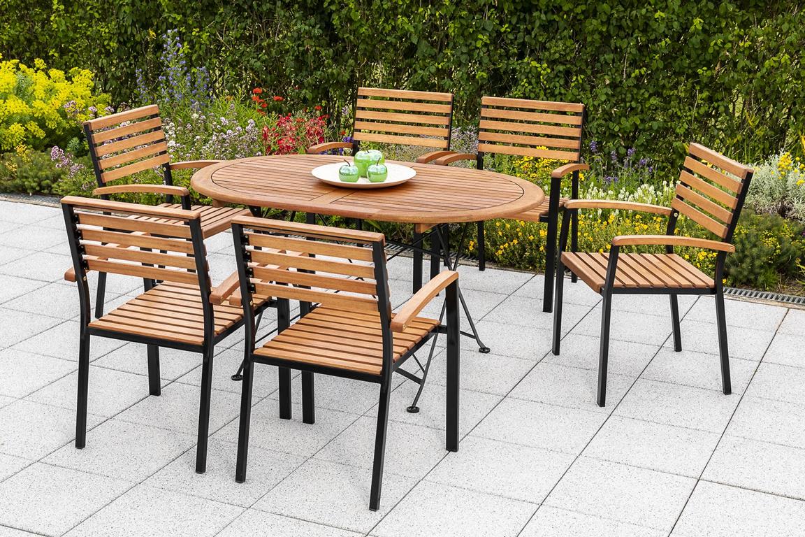 MERXXHANDELS Schlossgarten Set 7tlg 6 Sessel Tisch ov 140x90cm 16909239