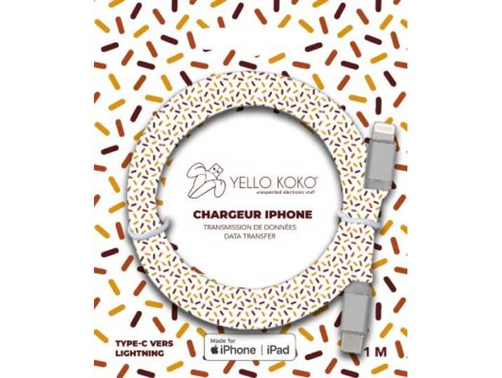 Yello Koko - Câble Usb-C Vers Lightning 1m Kami Motif Pep