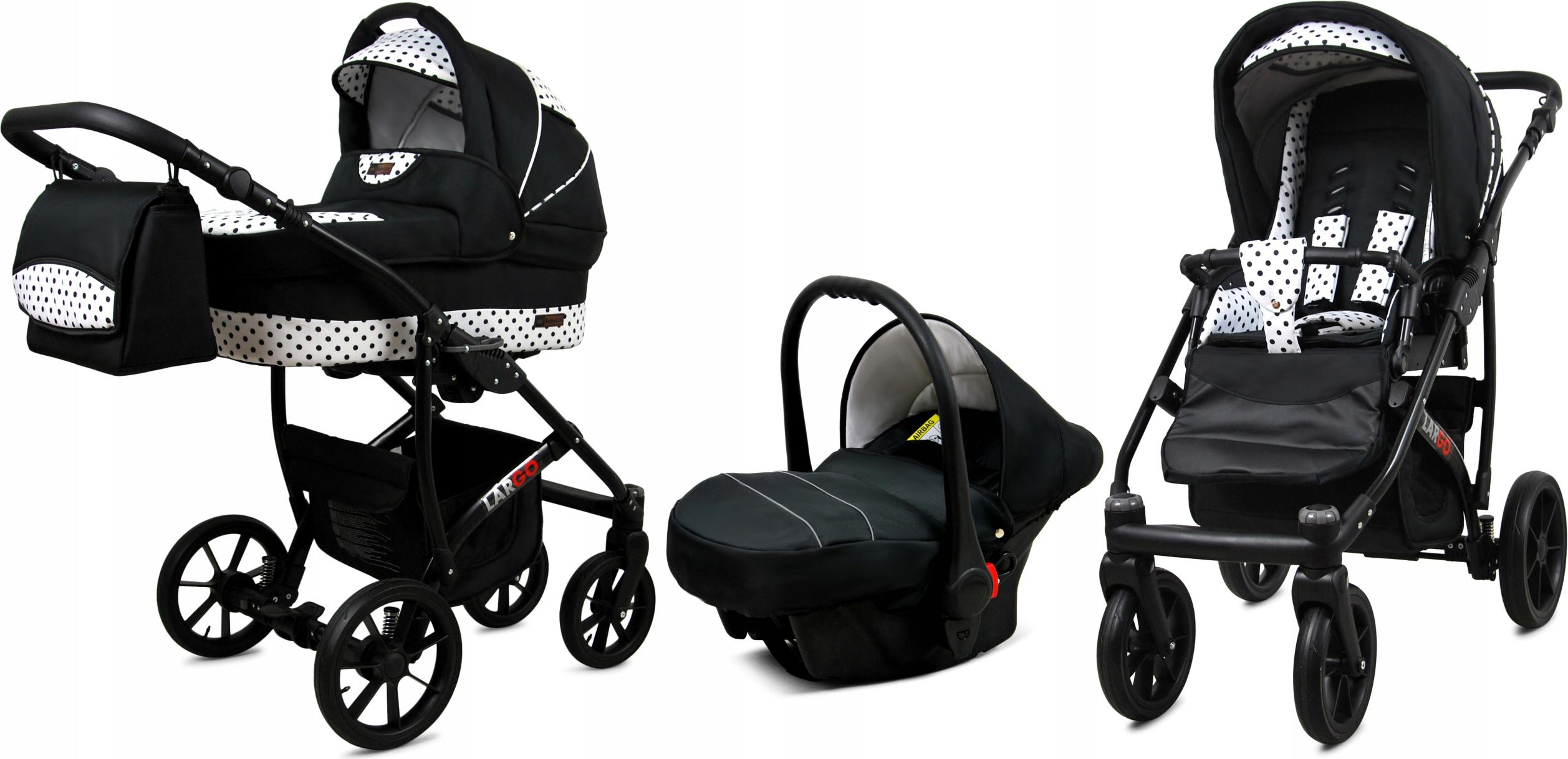 BabyLux Largo | 3in1 Kinderwagen Set | Black Dots | Kombikinderwagen | Kinderwagenset | Buggy +