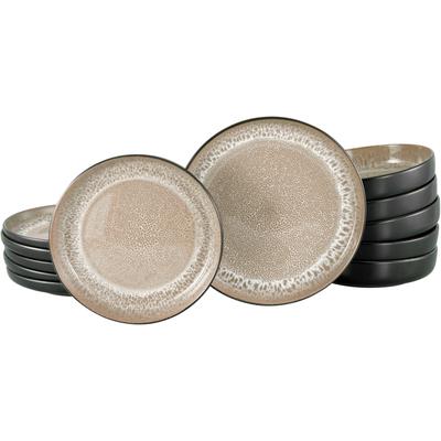 Tafelservice OTTO HOME "Teller Set, modernes Geschirr-Set, Service Novalee", beige (schwarz, beige), 12 Stk., Steinzeug, Geschirr-Sets, Tafelservice, hohe Haltbarkeit, spülmaschinen- & mikrowellengeeignet, Reaktivglasur