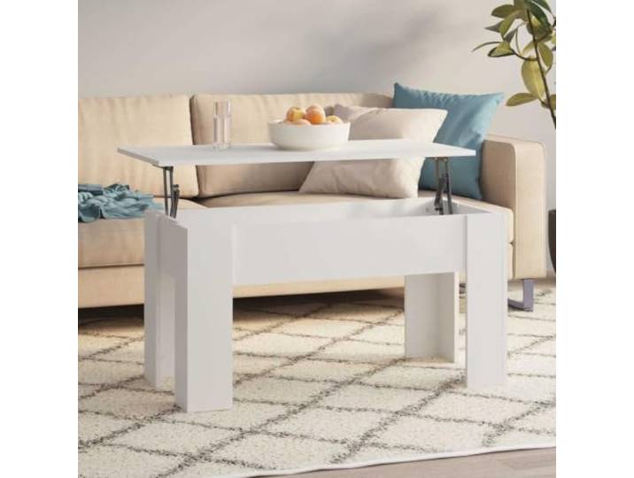 TEKGHUT Couchtisch Weiß 101x49x52 cm Holzwerkstoff mit Höhenverstellung Höhenverstellbar, verstecktes Staufach, ausziehbar, feuchtigkeitsbeständig, modernes Design