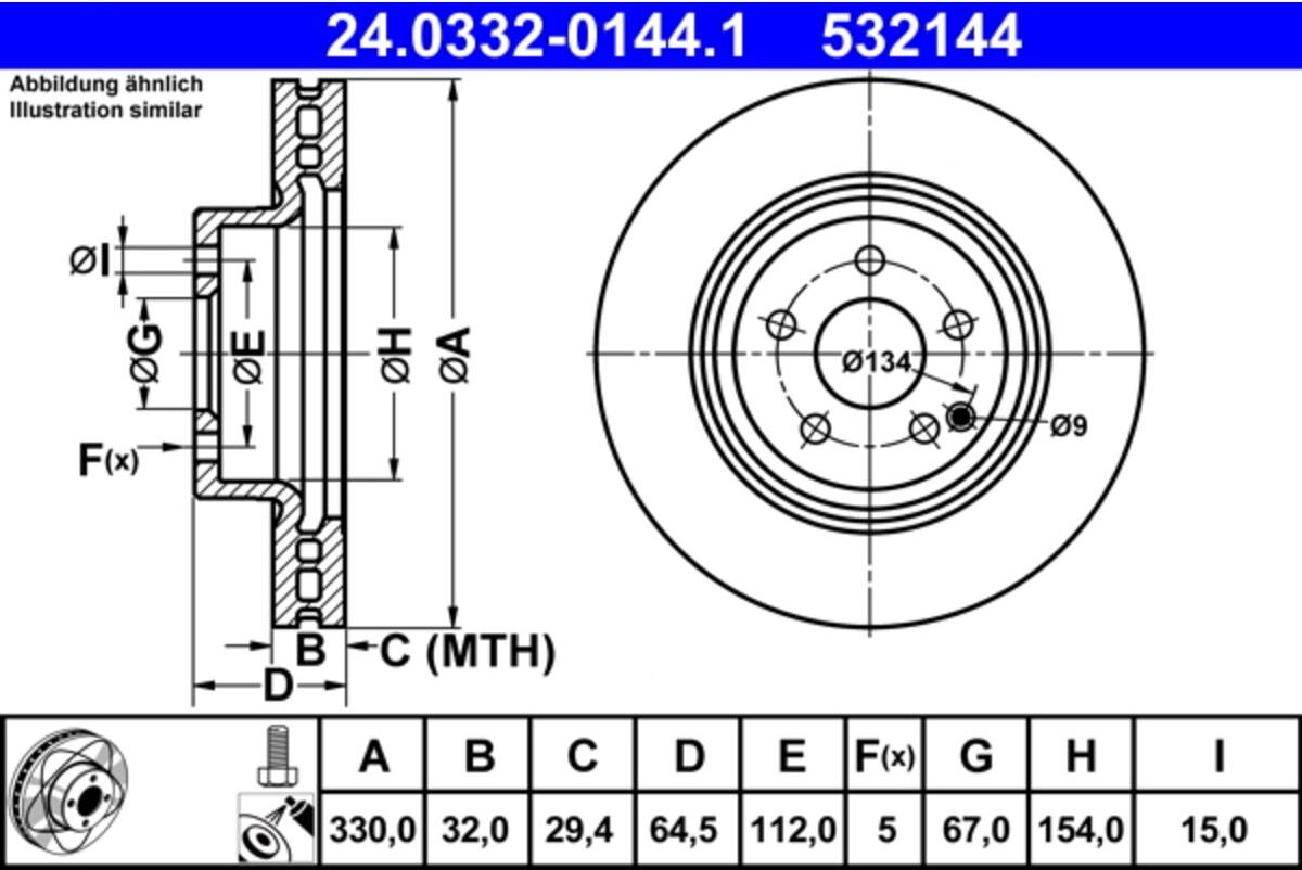 Bremsscheibe ATE PowerDisc 24.0332-0144.1, 1 Stück
