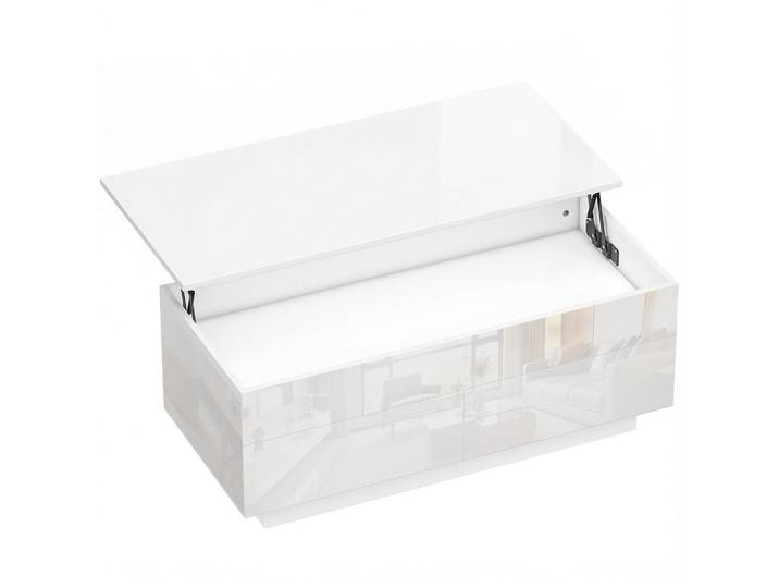 Homcom Höhenverstellbarer-Couchtisch Spanplatte Hochglanzweiß, Weiß Hochglanz, Holzwerkstoff, 2 Schubladen, 48x54.5x102 cm, Wohnzimmer, Wohnzimmertische, Beistelltisch