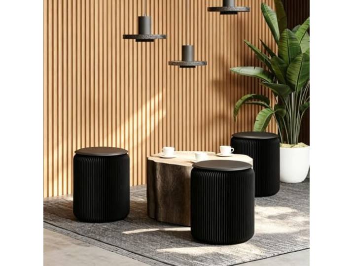 HSHBGS Folding Stool Kraft Paper Chair with PU Cushion Round Foot Stool Tragbarer Papierhocker for das Esszimmer in der Schule, Wohnzimmer, platzsparend, leicht, modernes Design(Black,H52cm)