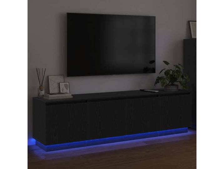 NEUF Armoire TV - Noir - Meuble TV - TABLE TV - avec LED - Chêne noir 180x38x49 cm - TT3178
