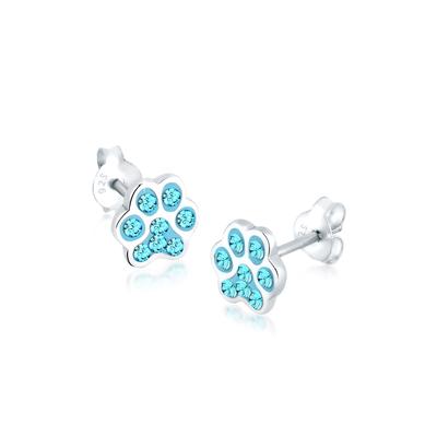 Paar Ohrstecker ELLI "Ohrringe Pfote Katze Hund Kristalle 925 Silber", blau (hellblau), Ohrringe, Damen, mit Stein, Silber 925 (Sterlingsilber)
