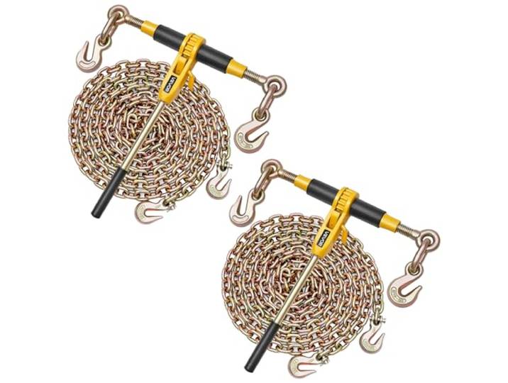 VEVOR Tendeur à Cliquet avec Chaîne d'Arrimage G80 8 mm x 3 m\, Lot de 2\, Charge de Tendeur 3629 kg\, Attaches de Chaîne de Transport\, pour Sécuriser les Charges\, Transport\, Remorque Camion à Plateau