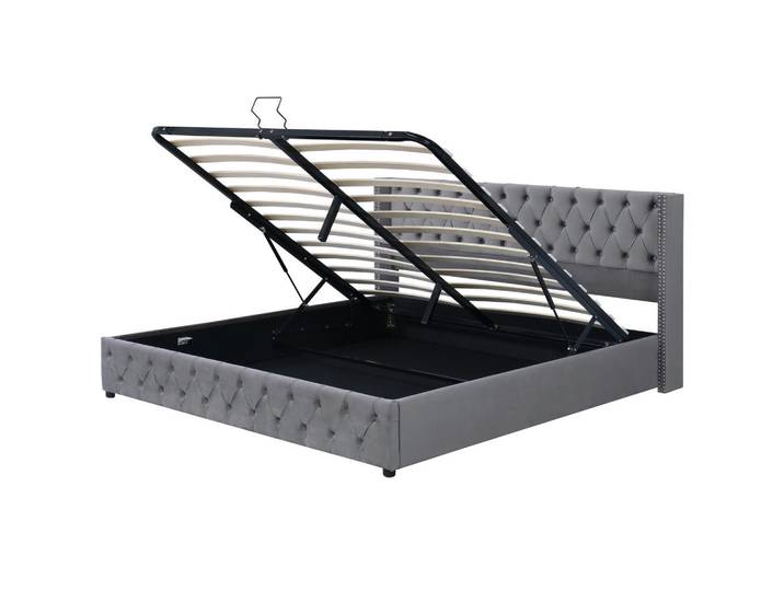 Oxeza Polsterbett 140/200 cm Grau mit Hydraulikfunktion, Mode, 140x200 cm, Schlafzimmer, Betten, Polsterbetten