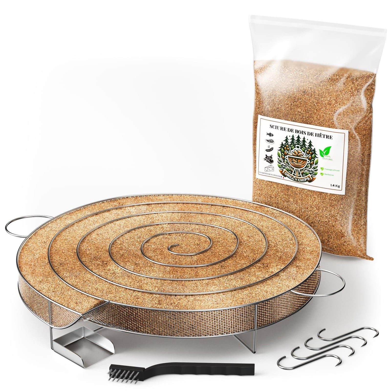 Kouke rookgenerator met houtkrullen en accessoires