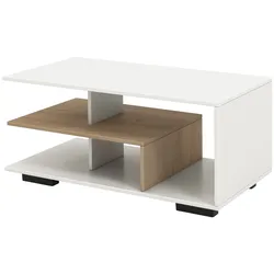 COSTWAY Couchtisch mit Stauraum, rechteckig mit L-förmiger Ablage, 3 Ebenen, für Wohnzimmer & Empfang