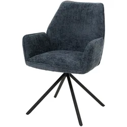 Mendler Esszimmerstuhl HWC-G67, Küchenstuhl Stuhl mit Armlehne, drehbar Auto-Position, Chenille Öko-Tex FSC® ~ dunkelblau