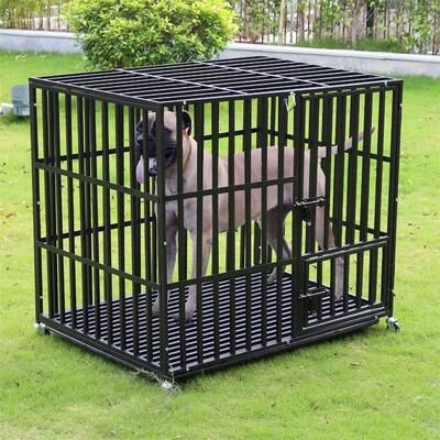 Uplifted Goods Heavy Duty Metal Dog Crate With Lockable Wheels And Tray l