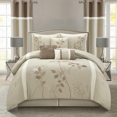 Nanshing Anissa 9 Piece Beige Comforter Set, Matching Curtains.