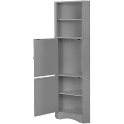 Badezimmerschrank, 36x36x155 cm, dreieckig, Grau, mit offenen Fächern und Schrank, wasserdicht, feuchtigkeitsresistent