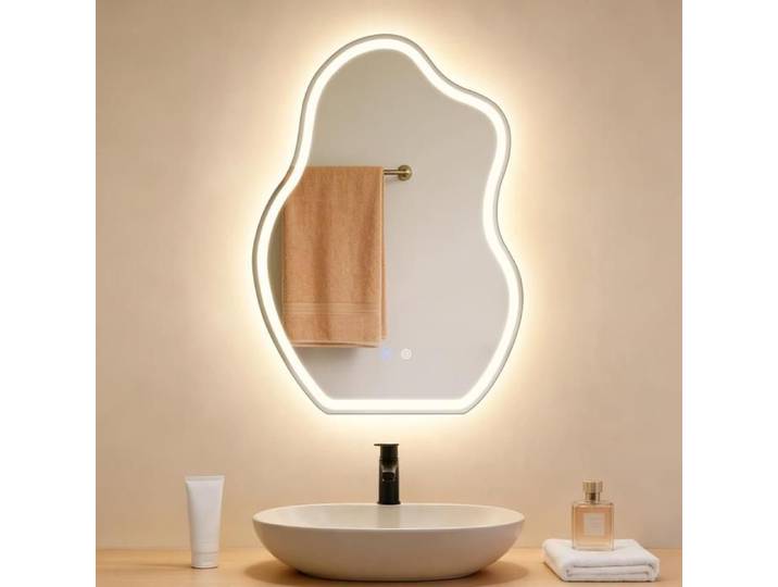 Miroir LED asymétrique - NETTLIFE - 50x70 cm - Éclairage variable 3000–6500K - Anti-buée tactile - IP44