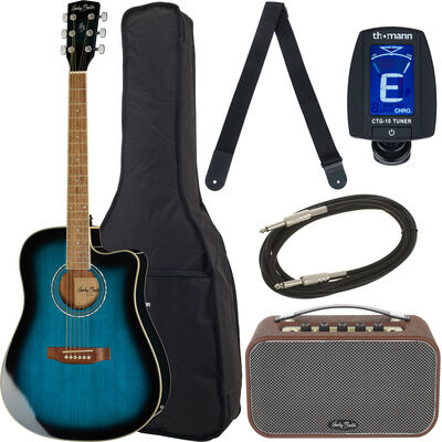 Harley Benton D-120CE TB Bundle Translucent Blau Hochglanz