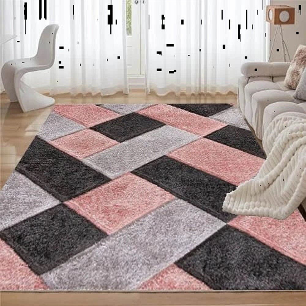 Ebern Designs Rectangle Geometric and Geometric Shapes Shaggy Area Rug Pink Rectangle 160 x 230 cm