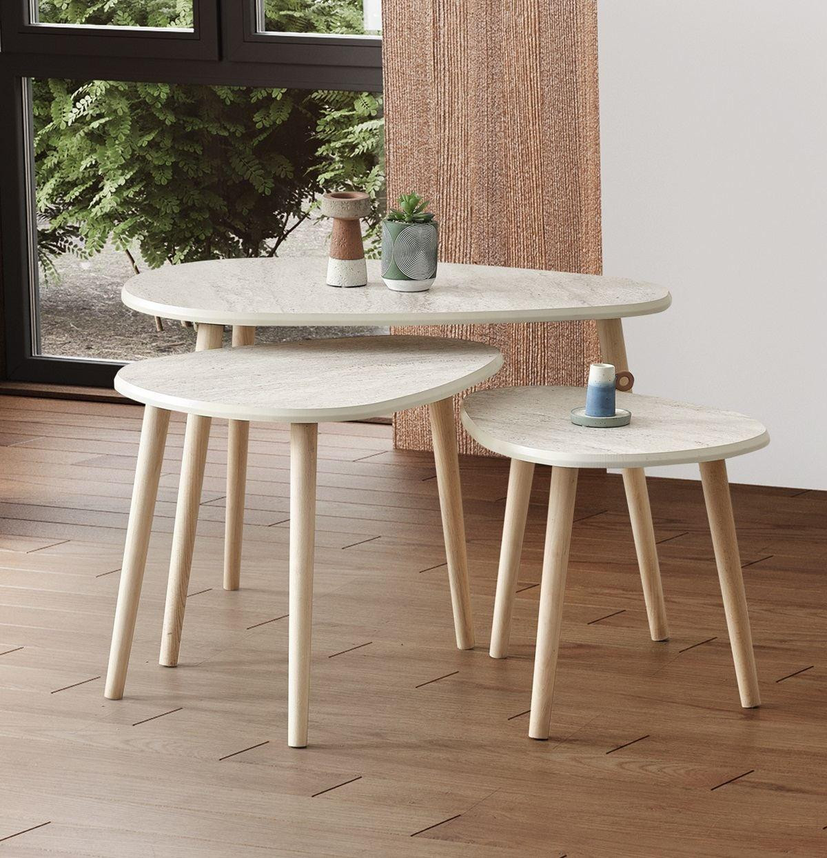 Skye Decor Alvin Salontafelset Travertin - B/D/H: 80 x 52 x 50 cm