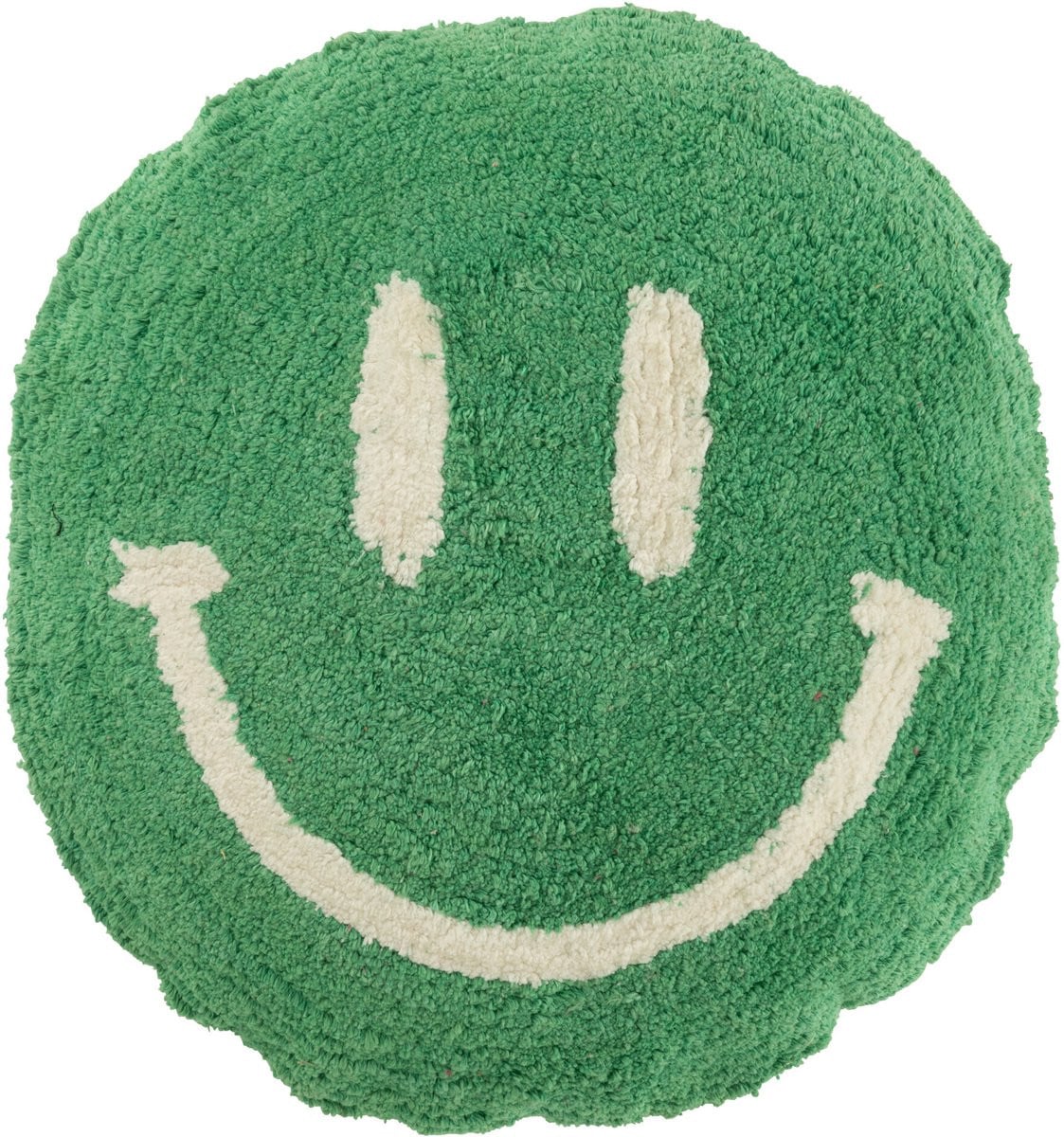J-Line Smiley Getuft Kussen - Katoen - Groen/Wit
