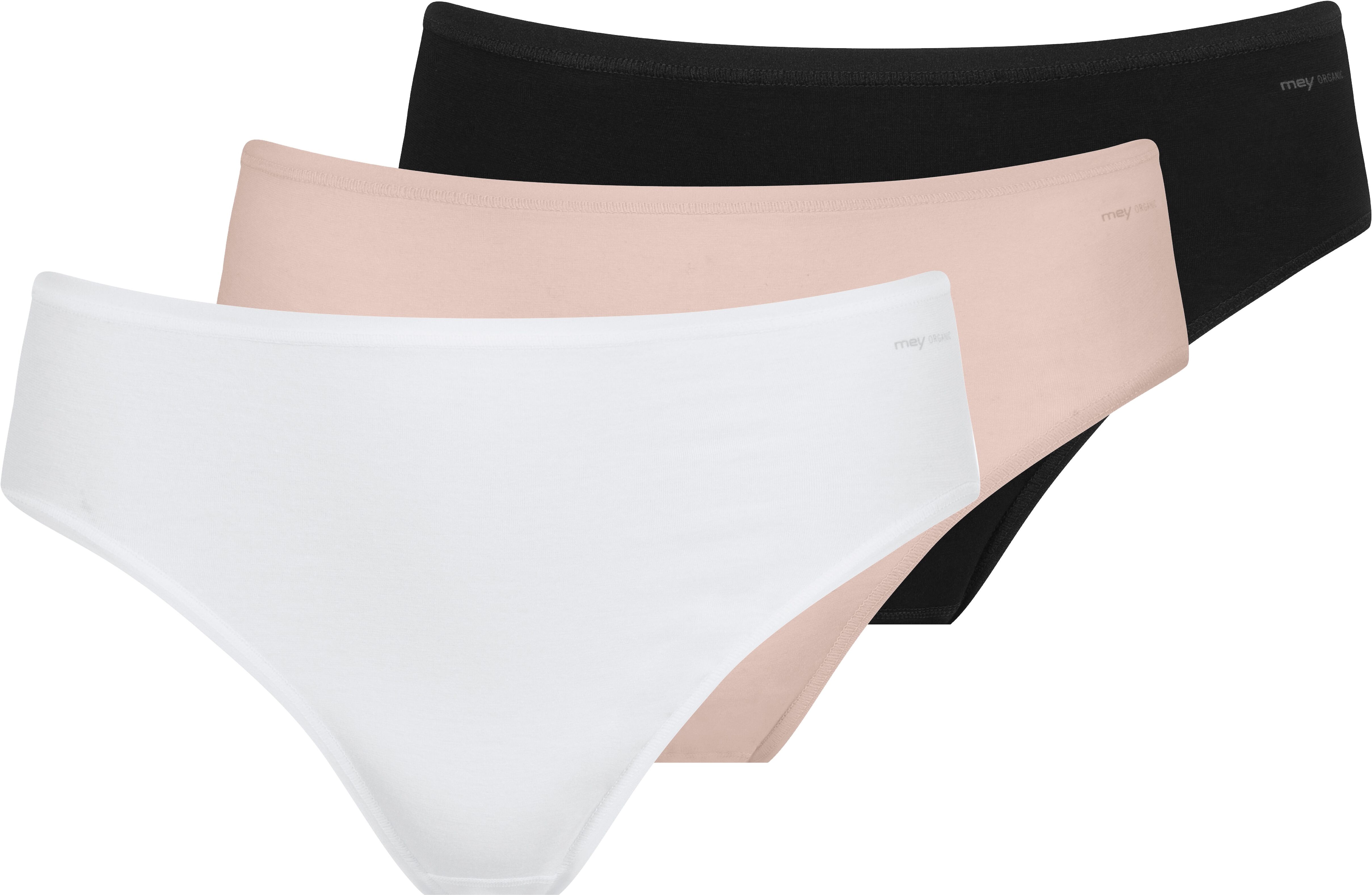 Hipster MEY "SUPERFINE ORGANIC", Damen, Gr. 38, Single Jersey, schwarz-weiss (weiß, schwarz,), Single Jersey, Obermaterial: 92% Baumwolle, 8% Elasthan, unifarben, körpernah, Unterhosen Hipster, American-Pants mit tiefem Taillensitz weiß, schwarz, 38, Sing