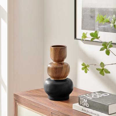 Danya B. Milo Trinnet Three Tiered Stack Modern Two Tone Tabletop Vase - Black and Walnut - Small or Large