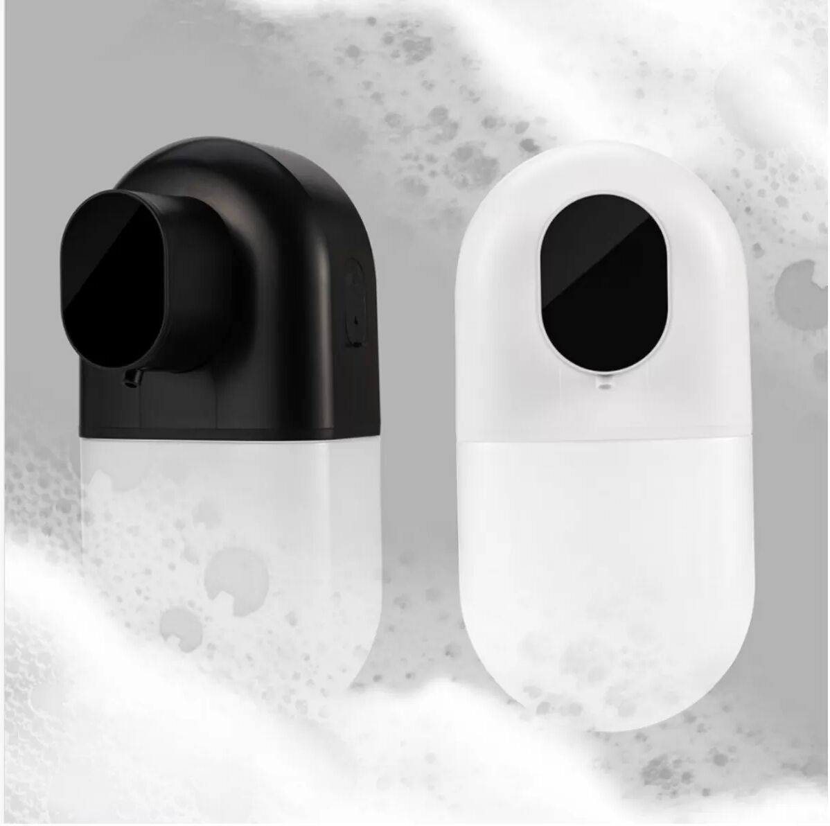 INF Intelligenter Wand-Seifenspender für Gel-Schaum mit Luftfeuchte- & Temperaturanzeige, berührungsfreiem Infrarotsensor, Schwarz
