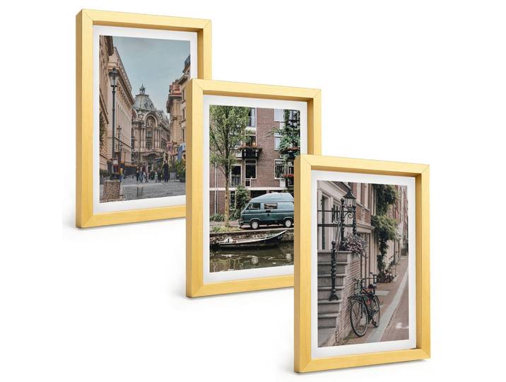 Tulup Bilder SET 3er Set - 20x30 cm Goldrahmen - Stadtansichten von Gebäuden, Goldfarben, Kunststoff, Rechteckig, 20x30 cm, gerahmt, Bilder & Rahmen, Bilder