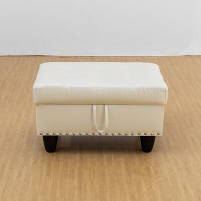 Acroma White Faux Leather Storage Ottoman for Entryway