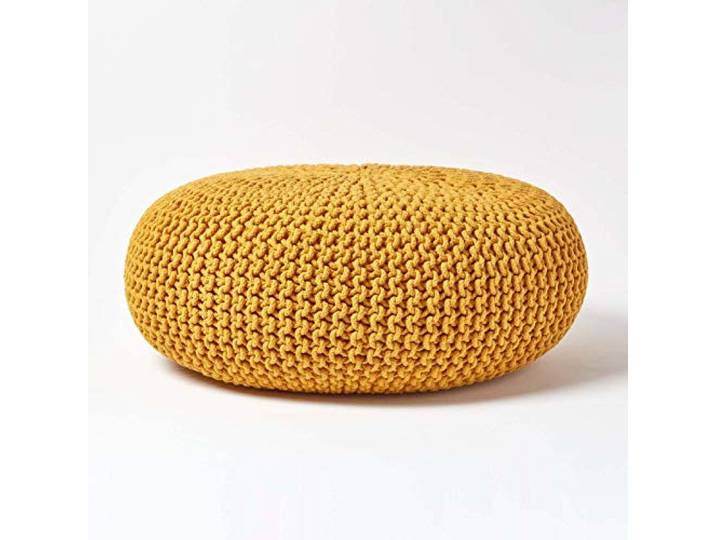HOMESCAPES Pouf rond tressé en coton\, Grand Pouf tricot coloris Jaune moutarde\, 70x23 cm