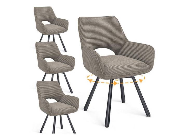LuxusKollektion Esszimmerstuhl Esszimmerstühle 4er Set drehbar 360 Grad Samt Armlehne Taupe