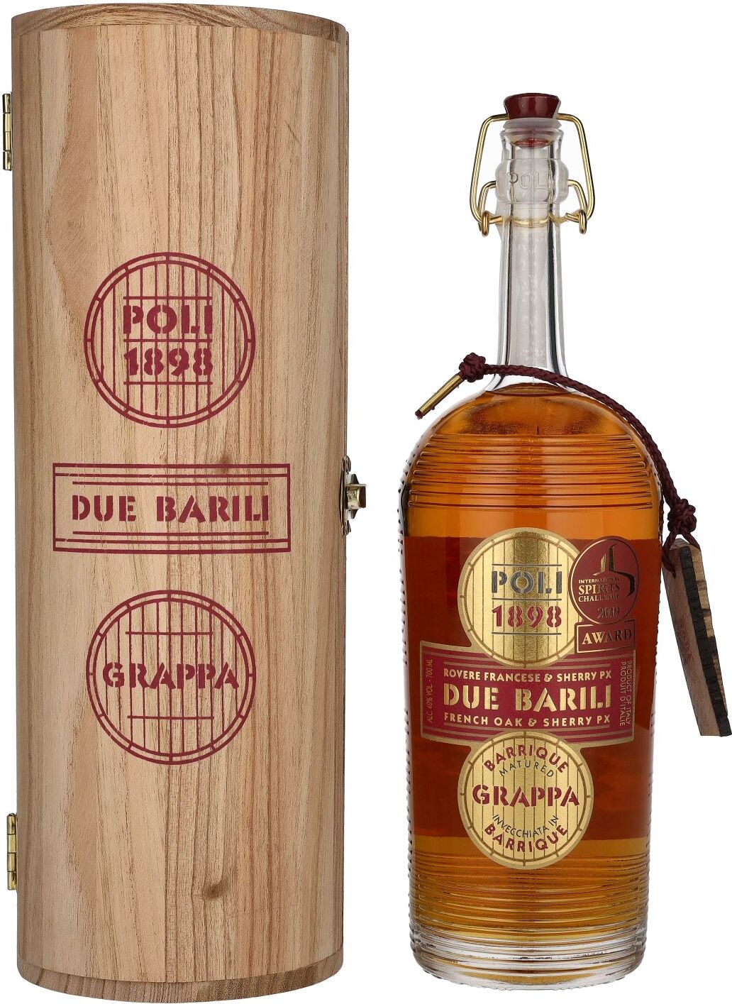 Poli Grappa Barrique Due Barili 40% Vol. 0,7l in Holzkiste
