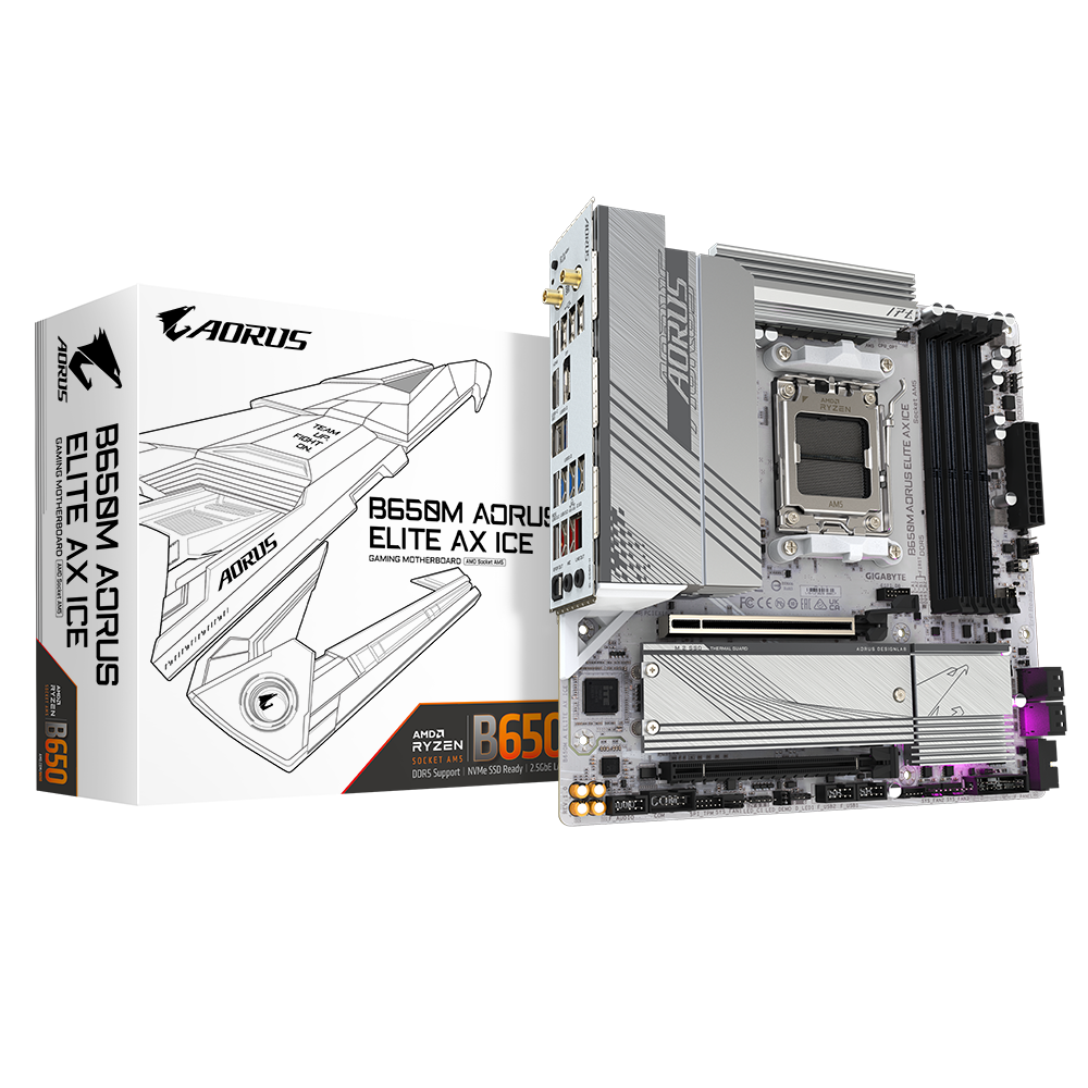 GIGABYTE B650M AORUS ELITE AX ICE mATX Mainboard Sockel AM5 HDMI/DP/USB-C/WIFI6E B650M A ELITE AX ICE