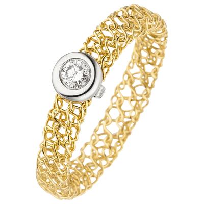 Diamantring JOBO Gr. 50, gelb (gelbgold 750), Fingerringe, Damen, 50, SI = kleine Einschlüsse, Diamanten Gelbgold 750, Diamanten, Gelbgold 750, Diamantring, geflochten 750 Gold mit Diamant 0,10 ct.
