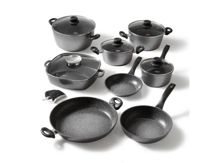 Stoneline Kochgeschirr-Set 13-Teilig, Grau, Metall, Kochgeschirr, Töpfe, Topfsets