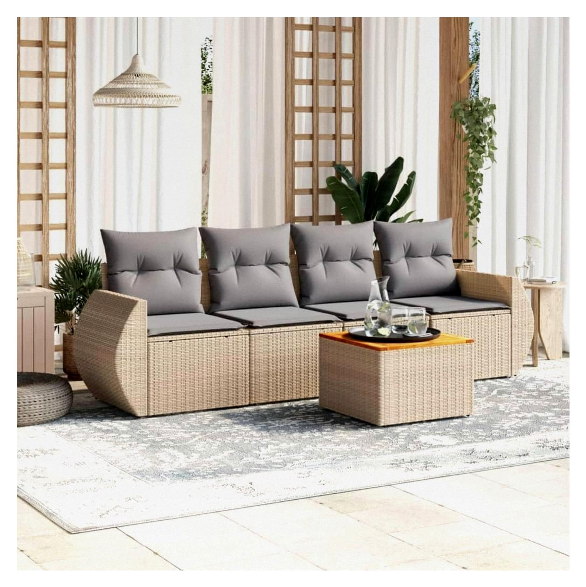 Gartenlounge mit Stauraum für den Balkon, Rattan Sofa, Ecklounge, Outdoor Sitzecke