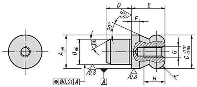 KIPP Axe de fixation à boule Forme B 10 x 10 x 17 mm (K0351.10)