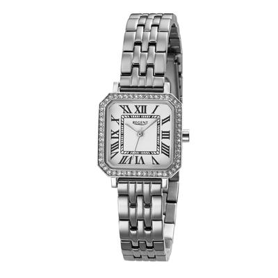 Quarzuhr REGENT, silberfarben, weiß, Armbanduhren, Damen, silberfarben, Quarzuhr, Armbanduhr, Damenuhr, Edelstahlarmband, analog, Glassteine