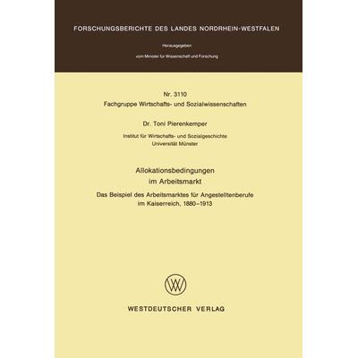 Allokationsbedingungen im Arbeitsmarkt, Taschenbuch von Toni Pierenkemper, VS Verlag für Sozialwissenschaften, 978-3-531-03110-1