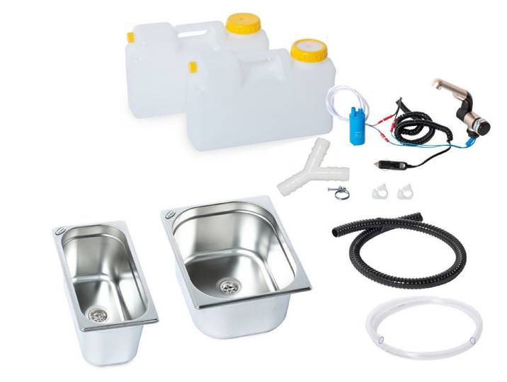 ad-ideen Waschbecken 12V Miniküche Verkaufsstand Doppelbecken 325x265x150/325x176x150