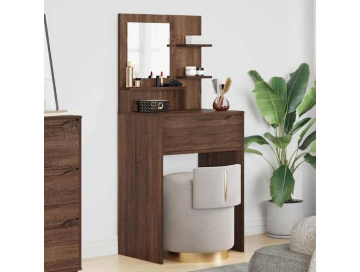 Schminktisch Braun Eichen-Optik Holzwerkstoff mit Schubladen Kugellager-Schubladen, moderne Optik, pflegeleichte Oberfläche, platzsparendes Design