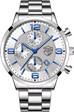 Inspire Essentials Luxury Mens Business Quartz Watch Luminous Calendar Style silver White