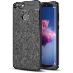 Screenguard Huawei P Smart Hülle Leather Design TPU Cover (Huawei P Smart), Smartphone Hülle, Schwarz