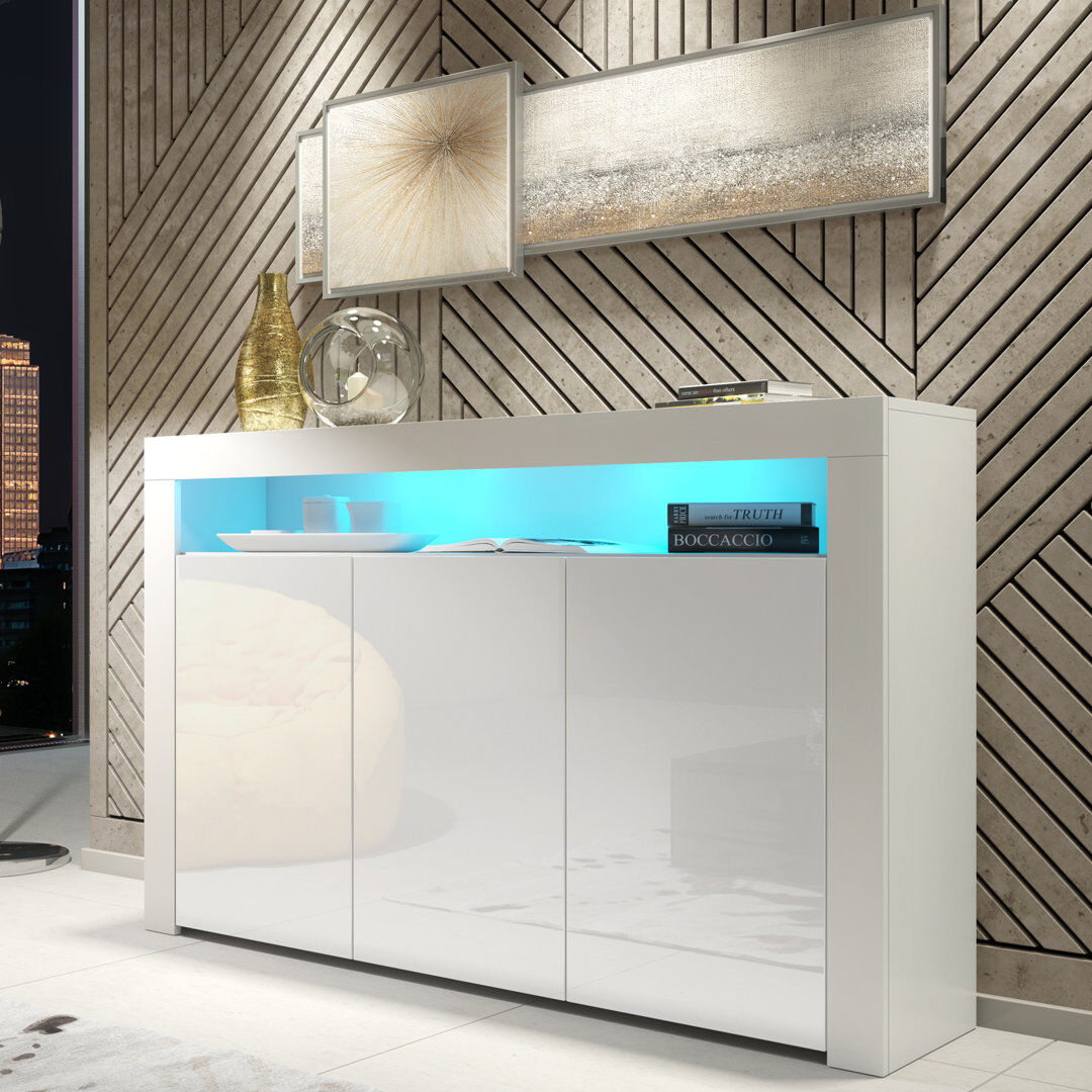 Metro Argyro 393.7 cm W Sideboard White 233.68cm H X 393.7cm W X 101.6cm D