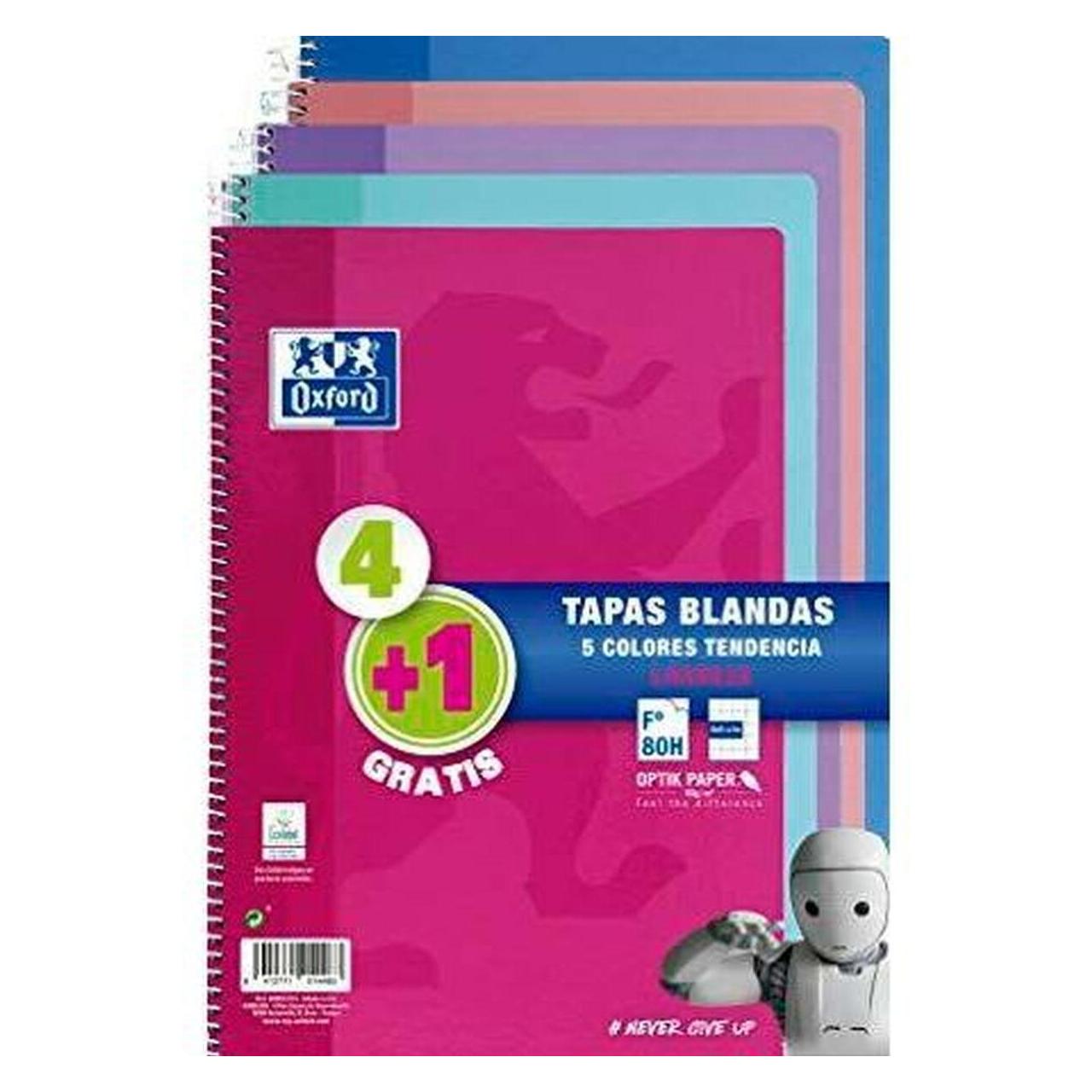 Oxford Notizbuch Bunt Din A4 5 Stücke 80 Seiten (A4, Weicher Einband) (42833626)
